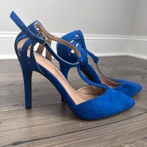 Dream Pairs Womens Royal Blue Faux Suede T Strap Pointed Heels Shoes Size 7heel